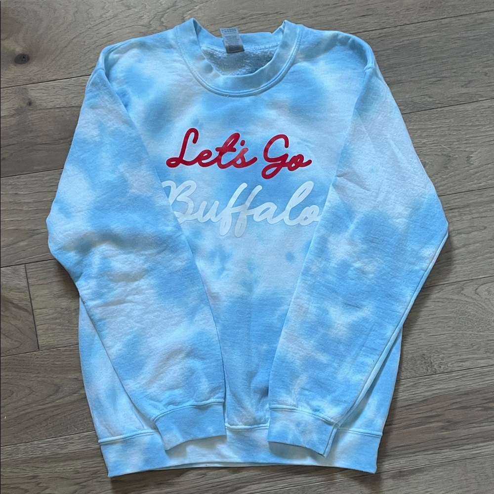 Blue Tie-Dye 'Let's Go Buffalo' Crew neck Sweatshirt